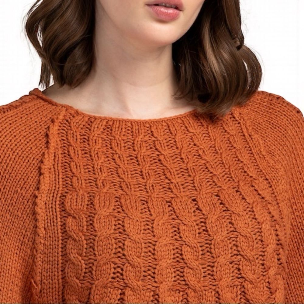 Rust Cable-Knit Round Neck Raglan Sleeve Sweater Large NEW - HYFVE - Picture 8 of 14